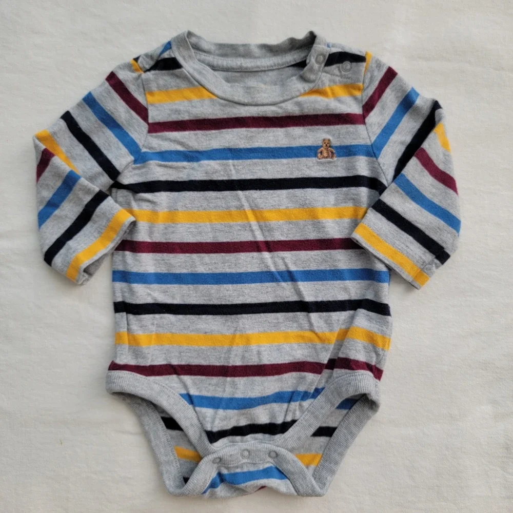 Old Navy Denim Overalls Gap Striped Bodysuit Set Toddler 12-18M Blue Grey Fall